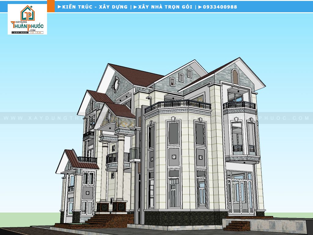 Thiết kế Thi Công Nhà Biệt Thự 3 tầng Mái Thái Hiện Đại - Công Ty Xây Dựng Quận Bình Tân