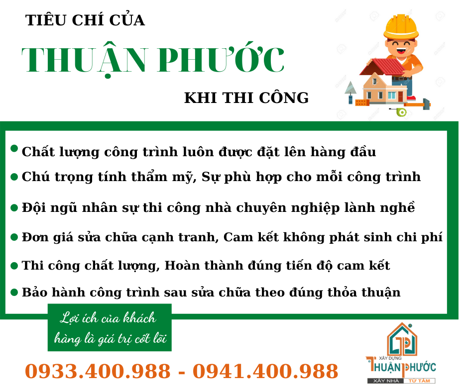Tiêu chí dịch vụ sửa nhà trọn gói Thuận Phước.